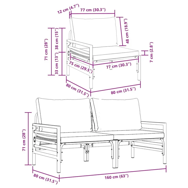 Lauko Baldai 2 Vienetas Antracitas 80 x 80 x 71 cm Plienas