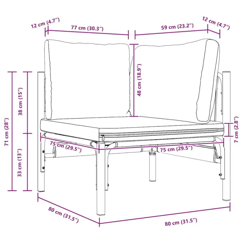 Lauko Baldai su pagalve Antracitas 80 x 80 x 71 cm Plienas