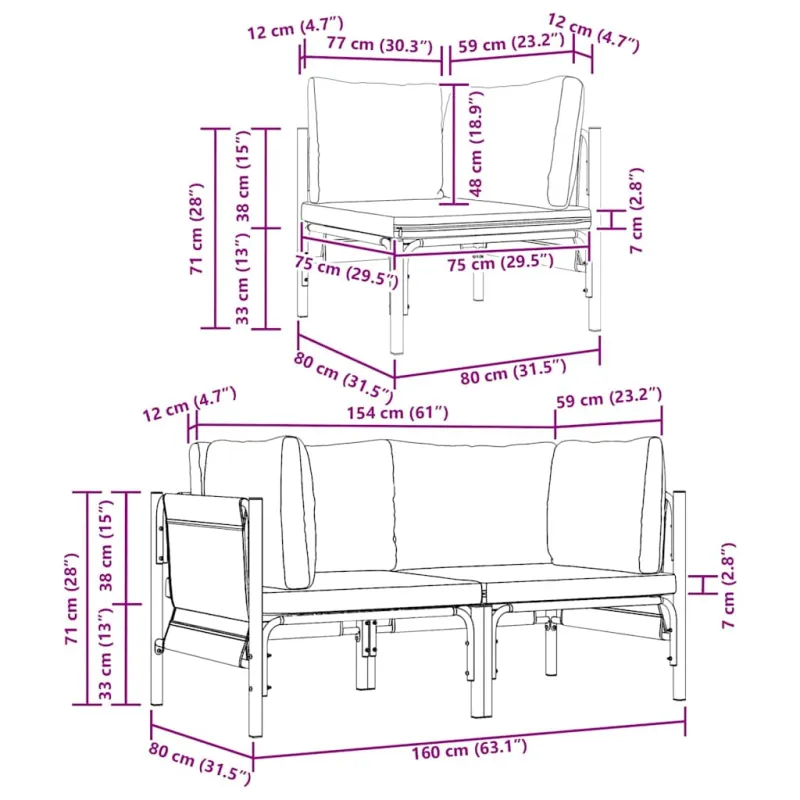 Lauko Baldai 2 Vienetas Antracitas 80 x 80 x 71 cm Plienas