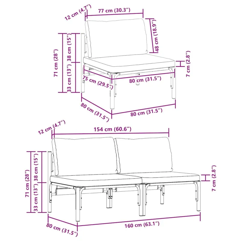 Lauko Baldai 2 Vienetas Antracitas 80 x 80 x 71 cm Plienas