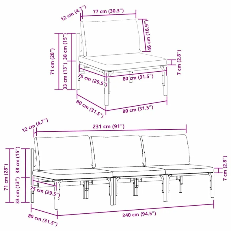 Lauko Baldai 3 Vienetas Antracitas 80 x 80 x 71 cm Plienas