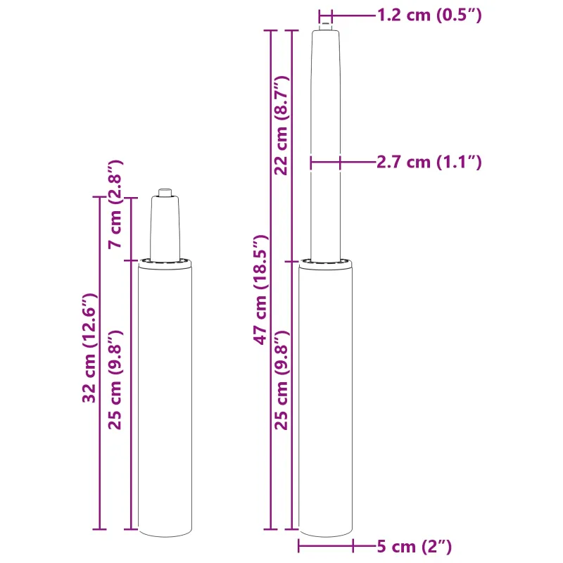 Biuro kėdės dujų cilindras Juoda 318-473 mm Geležis