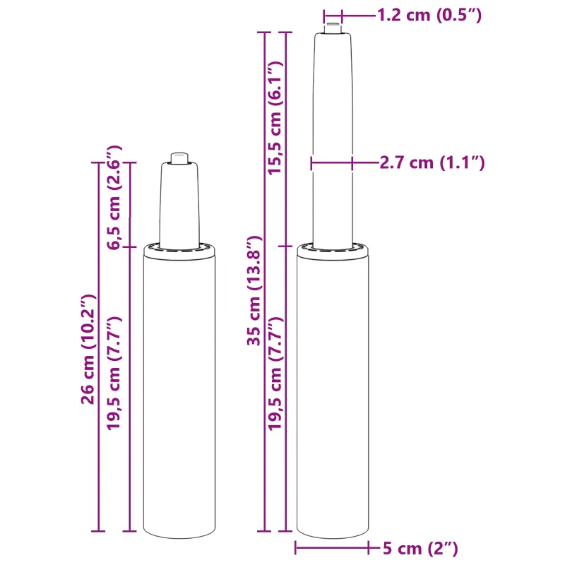 Biuro kėdės dujų cilindras Chromas 261-351 mm Geležis
