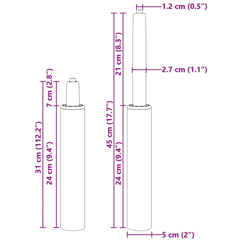 Biuro kėdės dujų cilindras Chromas 307-447 mm Geležis