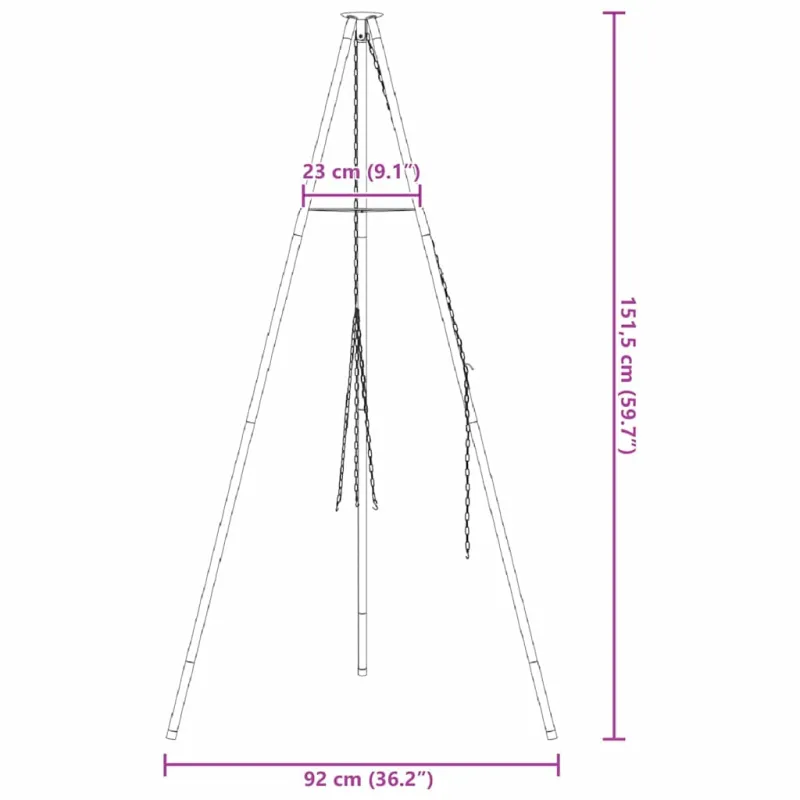 Laužavietės trikojis Juoda 92 x 92 x 151,5 cm Plienas