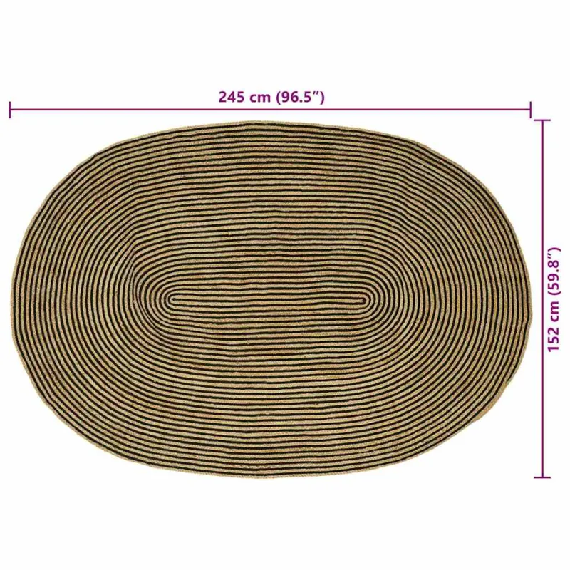 Zoninės kiliminės dangos Natūrali ir juoda 152 x 245 cm Džiutas