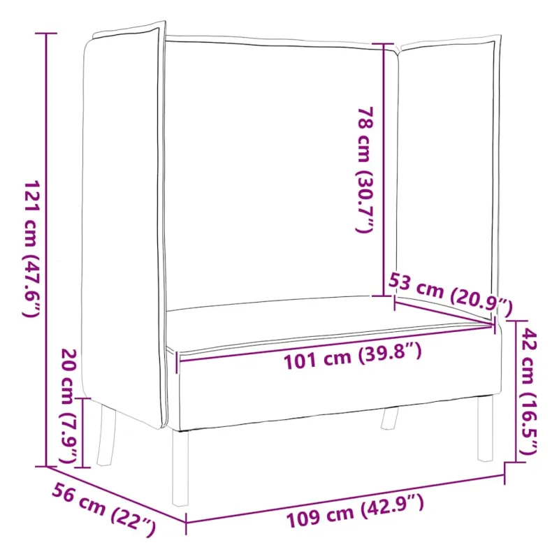 Aukštos nugaros sofa 101cm Vyno raudonumo audinys