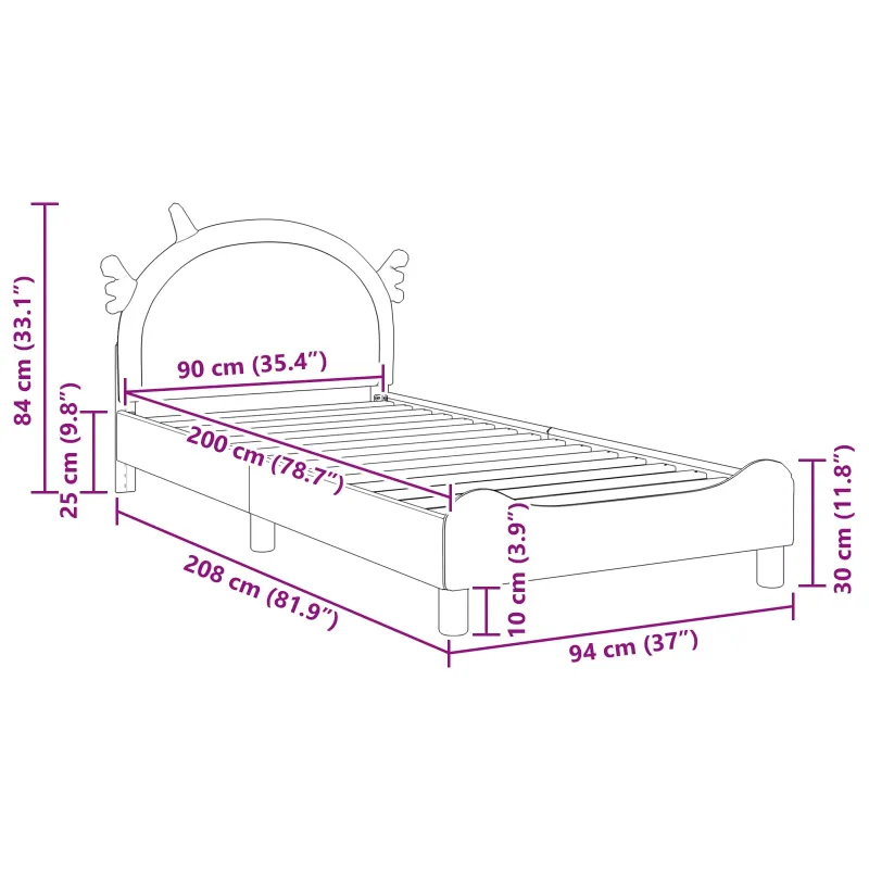 Vaikiška lovos konstrukcija su galvūgaliu Rožinė 90 x 200 cm PU