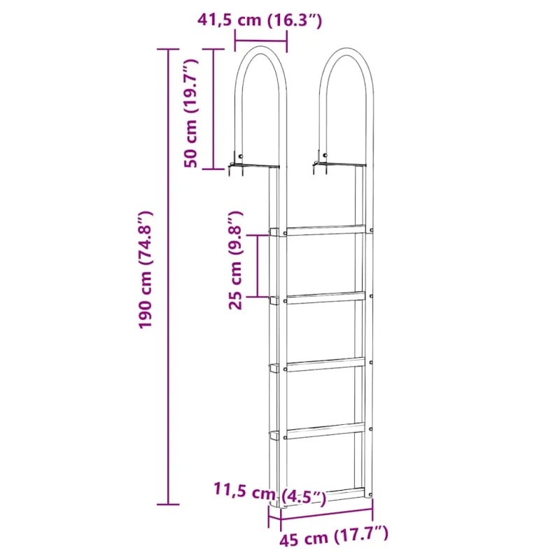 5 pakopų prieplaukos kopėčios Sidabro 45 ×11,5 ×190 cm