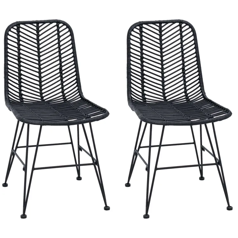 Valgomasis krėslas 2 pcs Ratanas ir Geležis Juoda