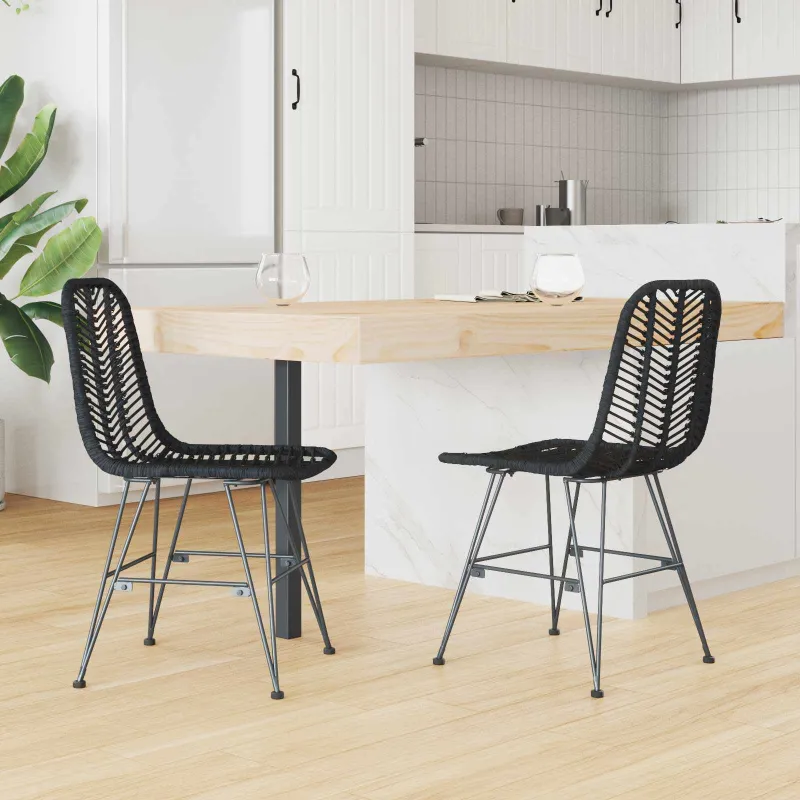 Valgomasis krėslas 2 pcs Ratanas ir Geležis Juoda