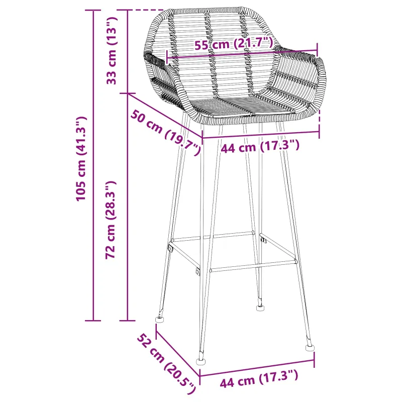 Baro Kėdė 2 pcs 55 x 52 x 105 cm Ratanas ir Geležis