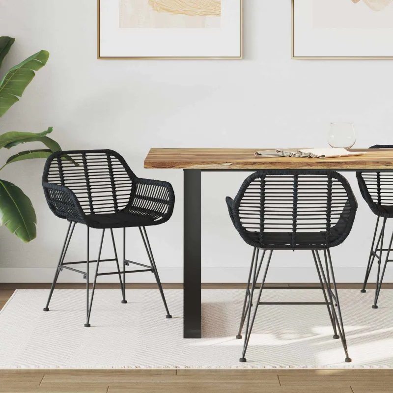 Valgomasis krėslas 2 pcs Ratanas ir Geležis Juoda