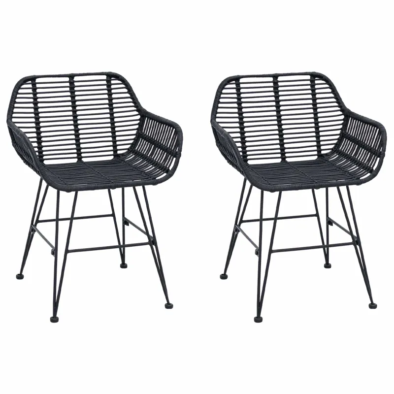 Valgomasis krėslas 2 pcs Ratanas ir Geležis Juoda