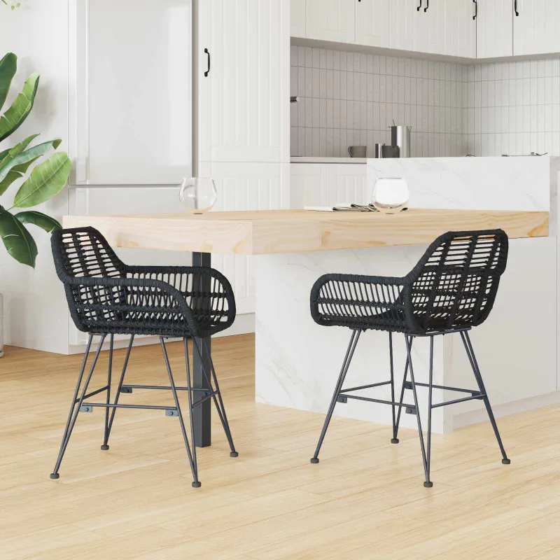 Valgomasis krėslas 2 pcs Ratanas ir Geležis Juoda
