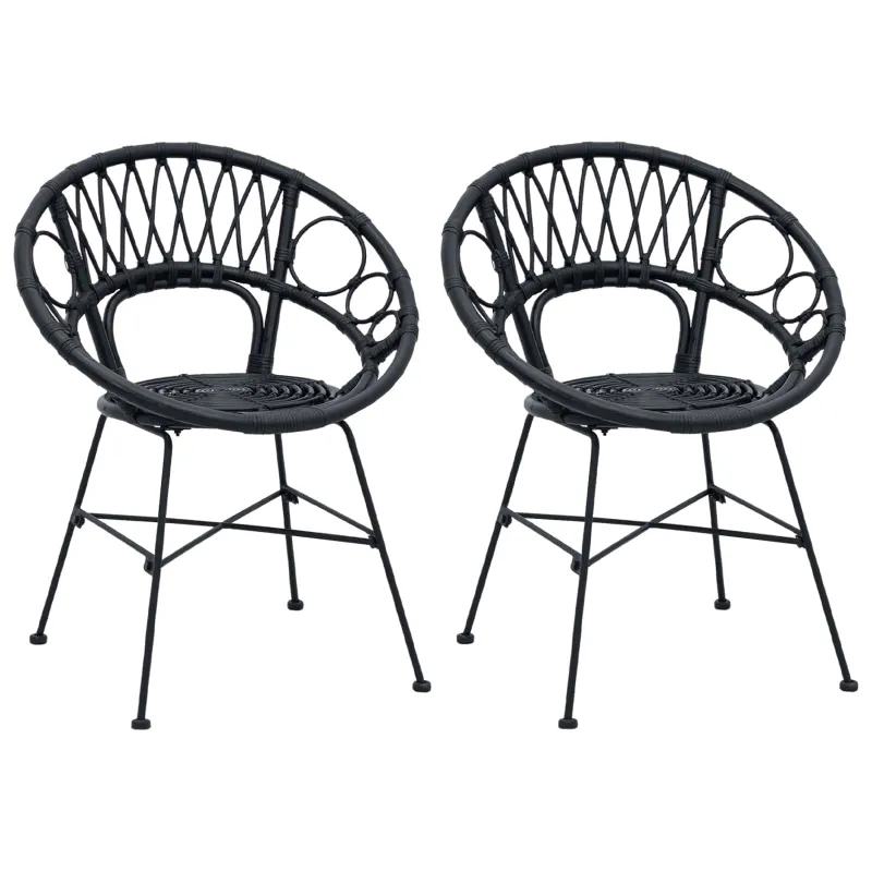 Valgomasis krėslas 2 pcs Ratanas ir Geležis Juoda