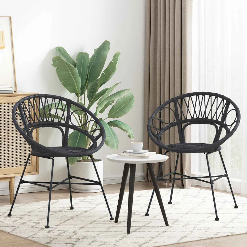 Valgomasis krėslas 2 pcs Ratanas ir Geležis Juoda