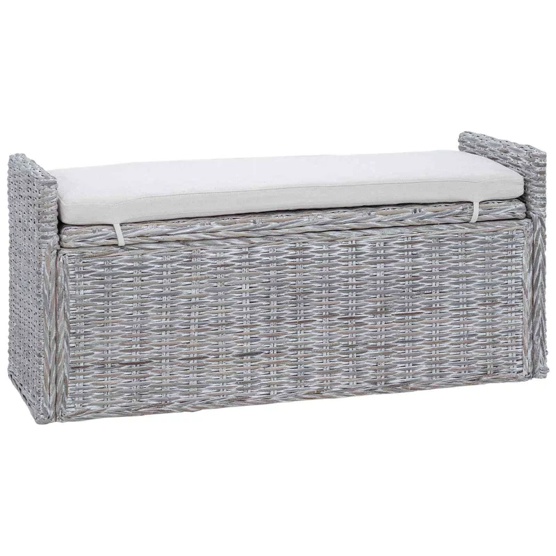 Laikymo suolas su pagalve Balta plauna 110 x 40 x 50 cm Ratanas