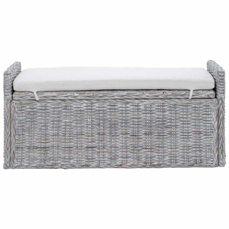 Laikymo suolas su pagalve Balta plauna 110 x 40 x 50 cm Ratanas