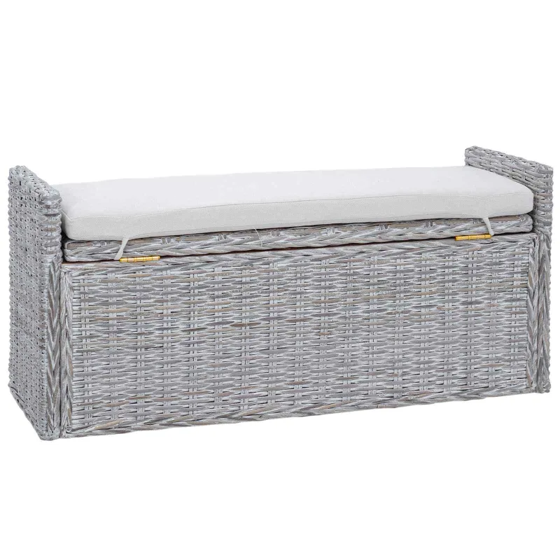 Laikymo suolas su pagalve Balta plauna 110 x 40 x 50 cm Ratanas