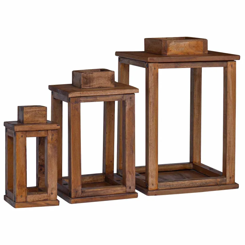 Žibintas 3 pcs Natūrali Mahogany Medis