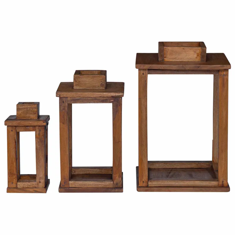 Žibintas 3 pcs Natūrali Mahogany Medis