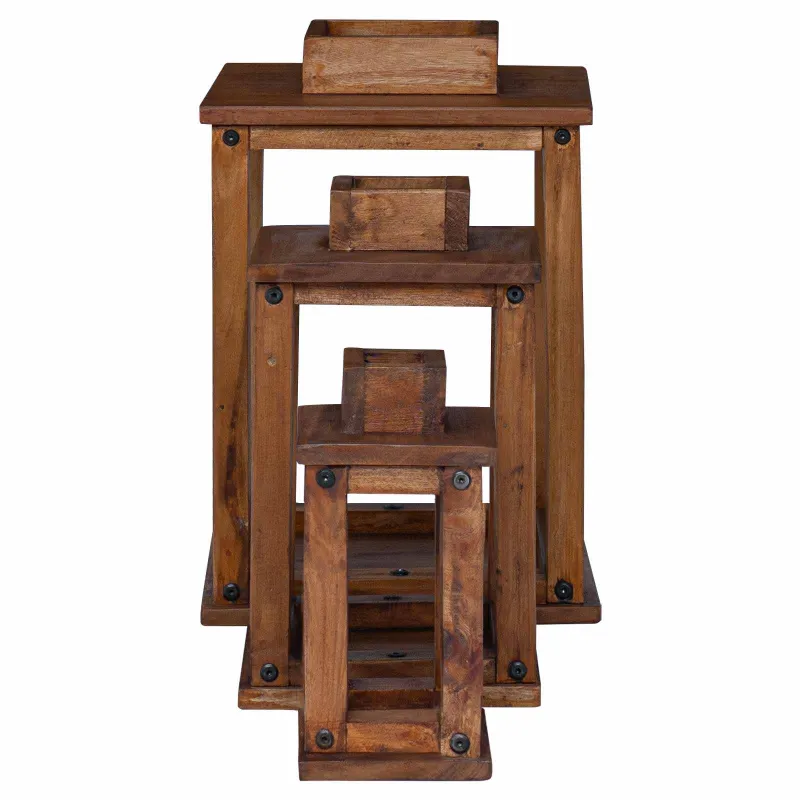 Žibintas 3 pcs Natūrali Mahogany Medis