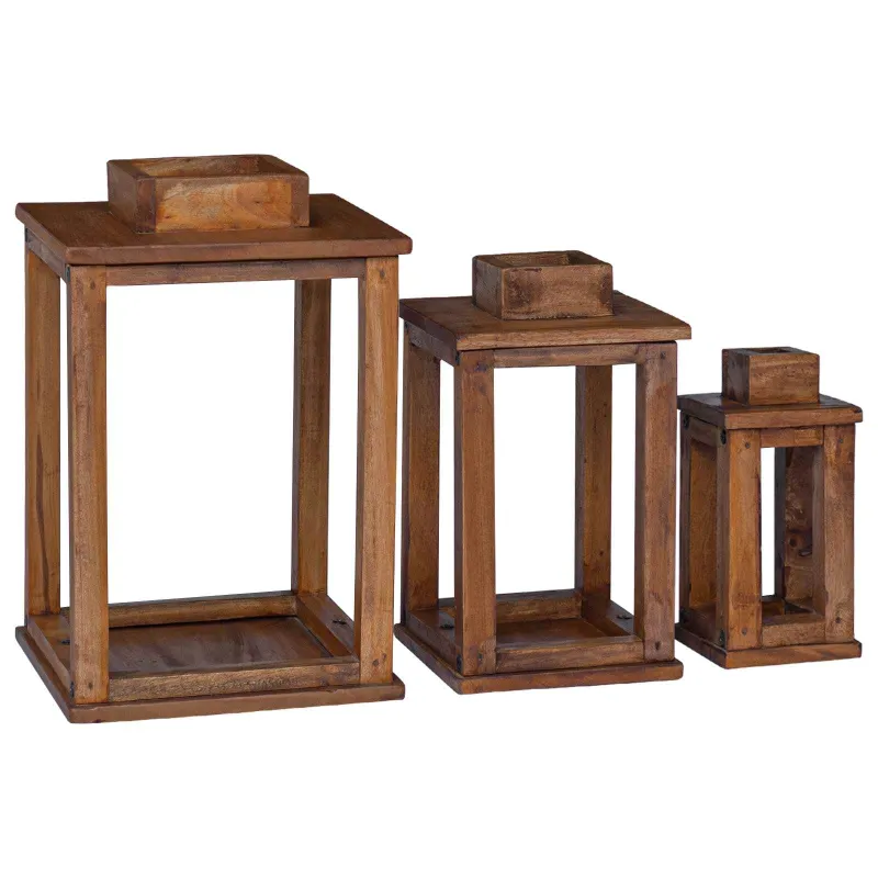 Žibintas 3 pcs Natūrali Mahogany Medis