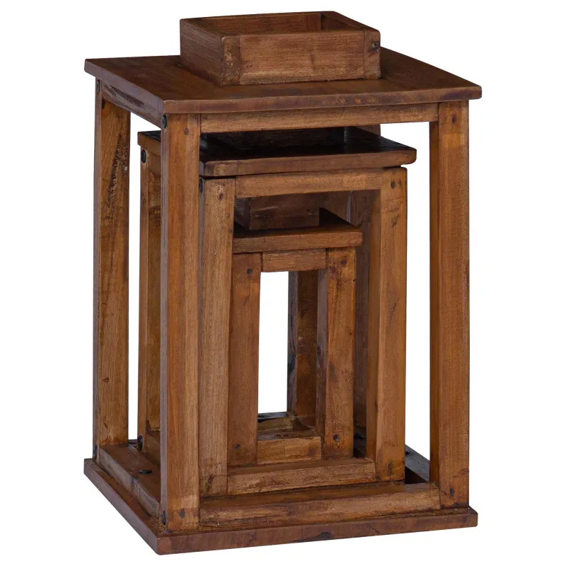 Žibintas 3 pcs Natūrali Mahogany Medis