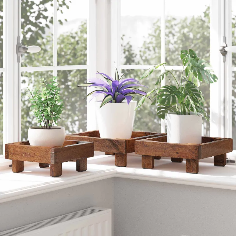 Augalų stovas 3 pcs Ruda Mahogany Medis