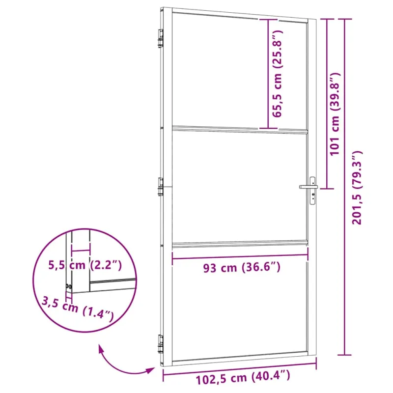 Stiklinės durys Juoda 102,5 x 3,5 x 201,5 cm Aliuminis