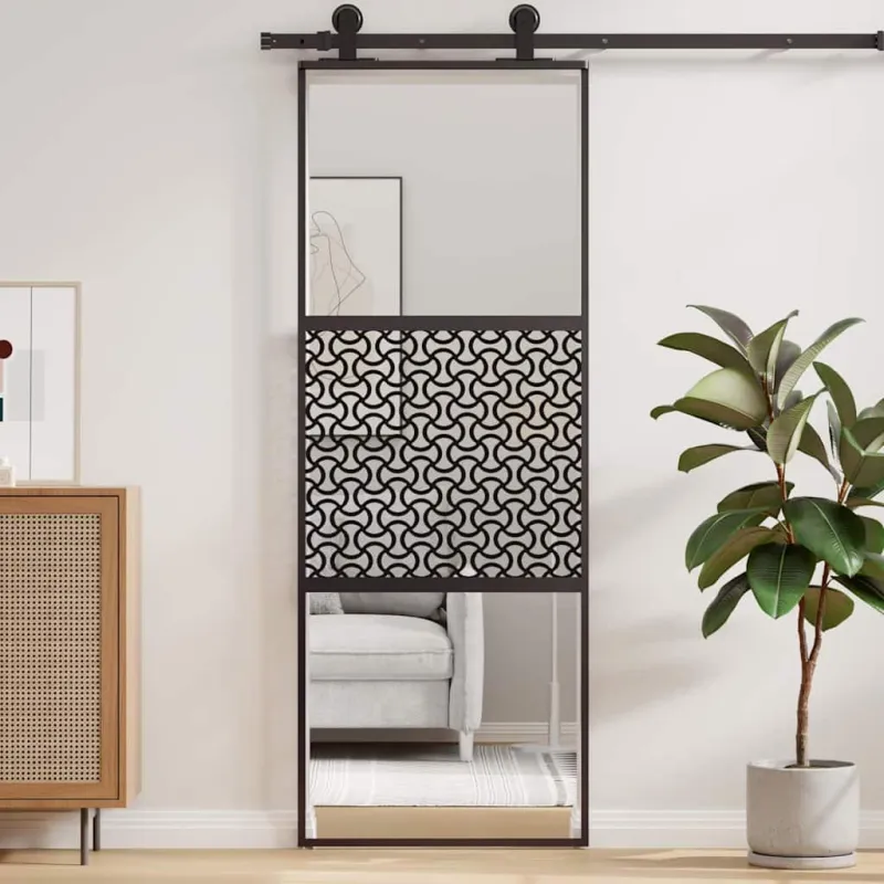 Stiklinės durys „Fretwork“ Juoda 76 x 2 x 205 cm Aliuminis