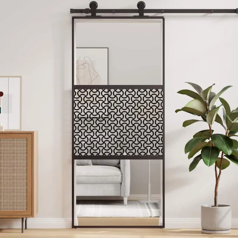 Stiklinės durys „Fretwork“ Juoda 90 x 2 x 205 cm Aliuminis