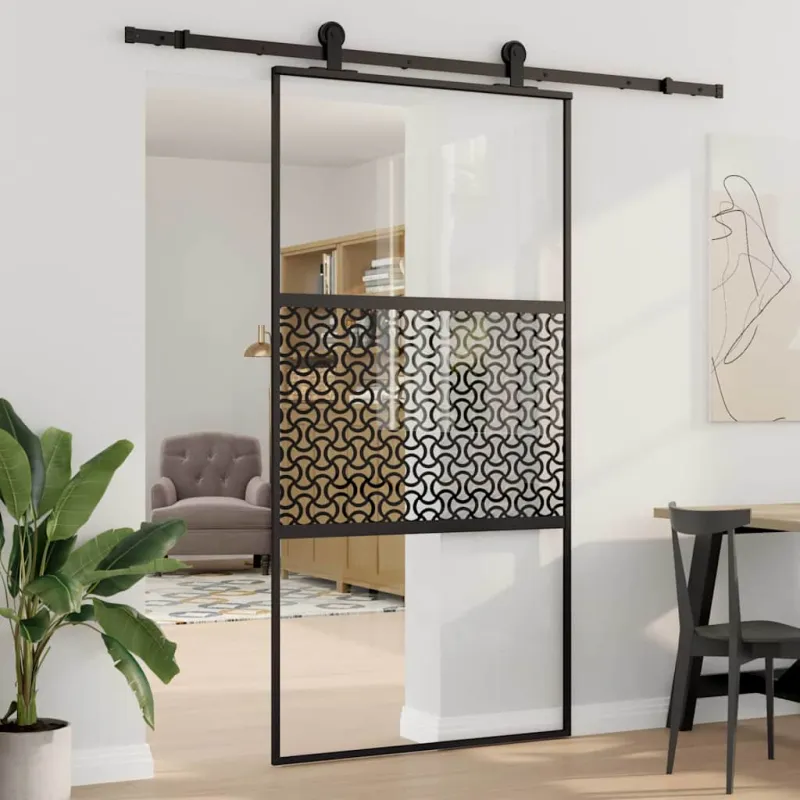 Stiklinės durys „Fretwork“ Juoda 102,5 x 2 x 205 cm Aliuminis