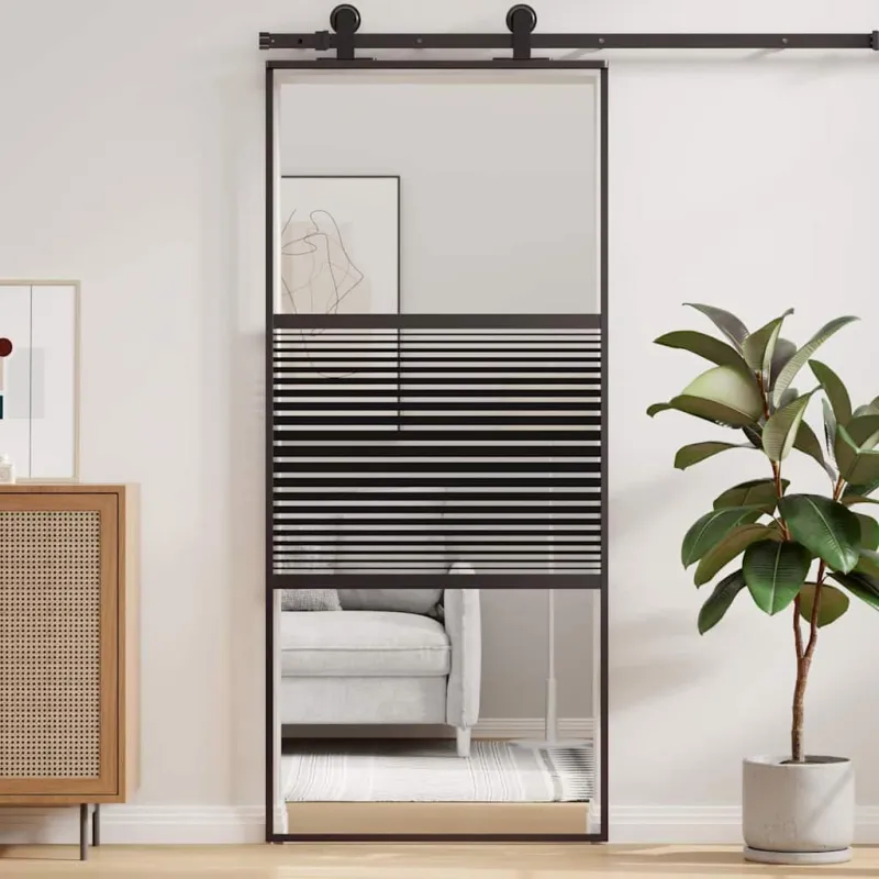Stiklinės durys Dryžuotas Juoda 90 x 2 x 205 cm Aliuminis