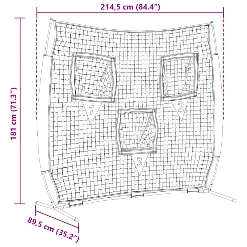 Beisbolo treniruočių tinklas Juoda 214,5 x 89,5 x 181 cm