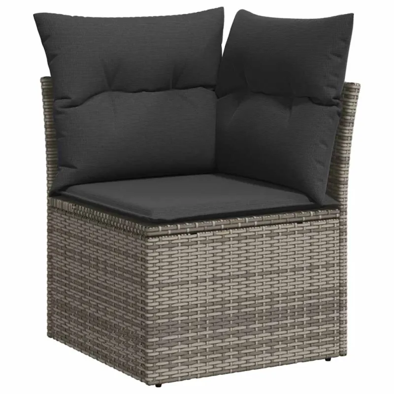 Sofos komplekti, 9 osaa, harmaa, polyrattana, tyynyillä