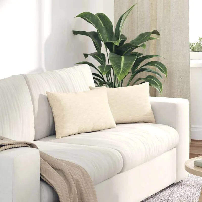 Sofa Pagalvės 2 pcs Kreminė 50 x 30 cm Kordūrinis audinys