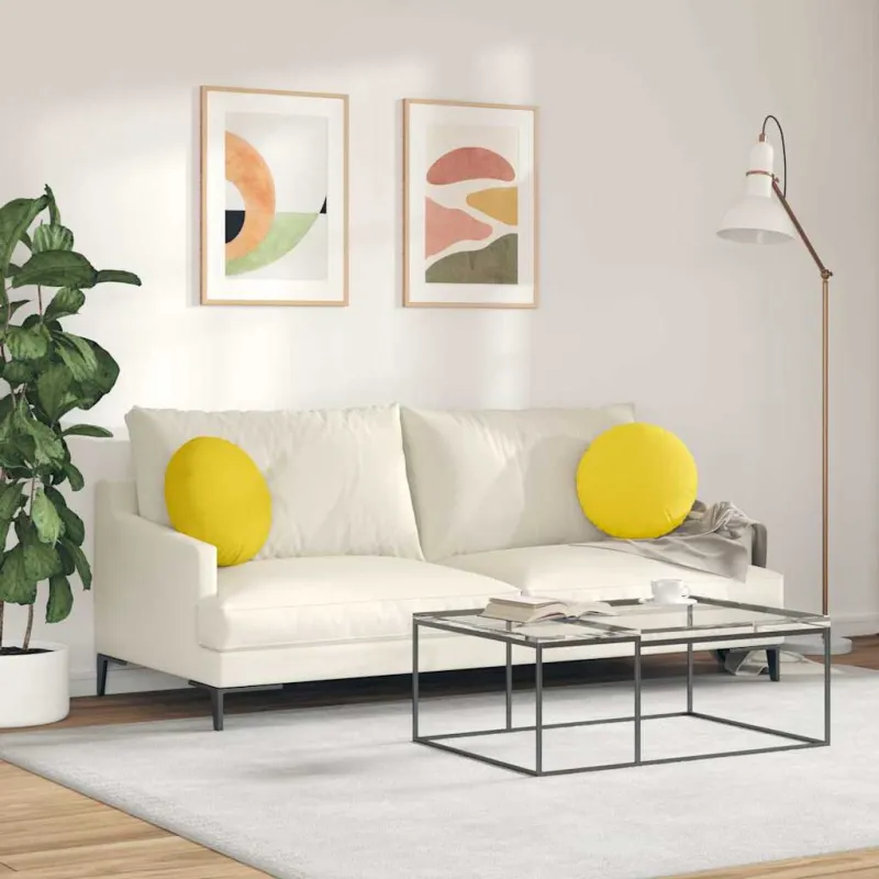 Sėdynių pagalvėlės 2 pcs Šviesi geltona Ø40 x 13 cm audinys