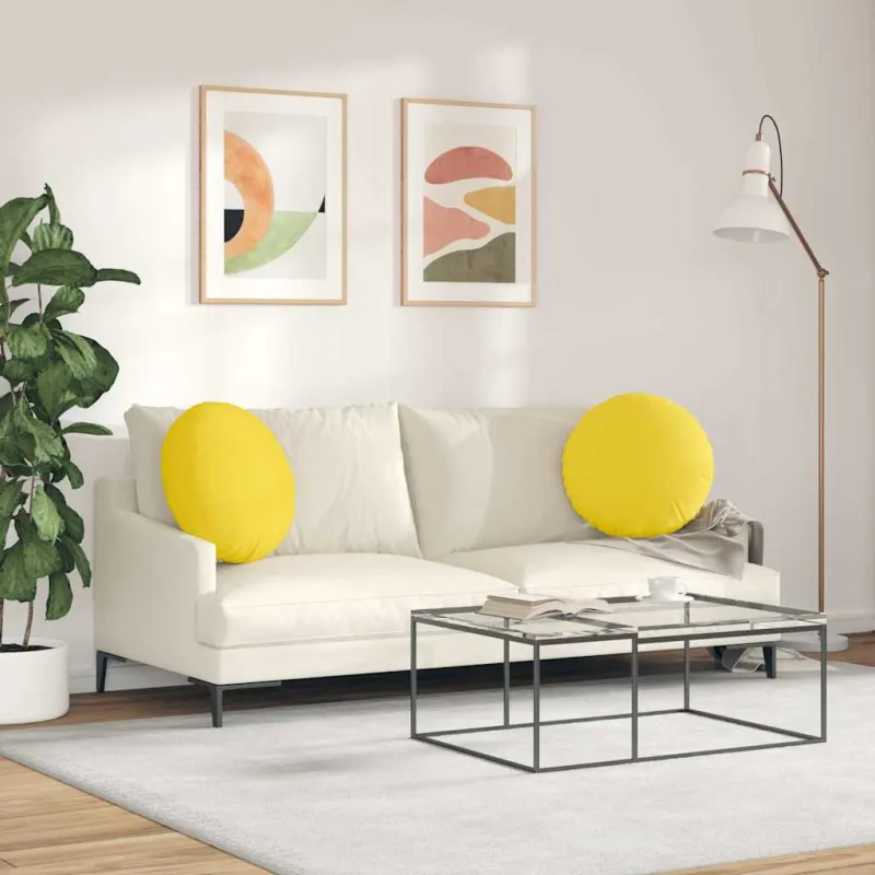 Sėdynių pagalvėlės 2 pcs Šviesi geltona Ø50 x 19 cm audinys