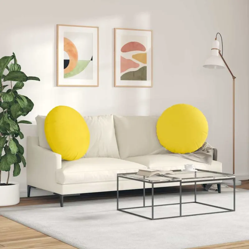 Sėdynių pagalvėlės 2 pcs Šviesi geltona Ø80 x 29 cm audinys