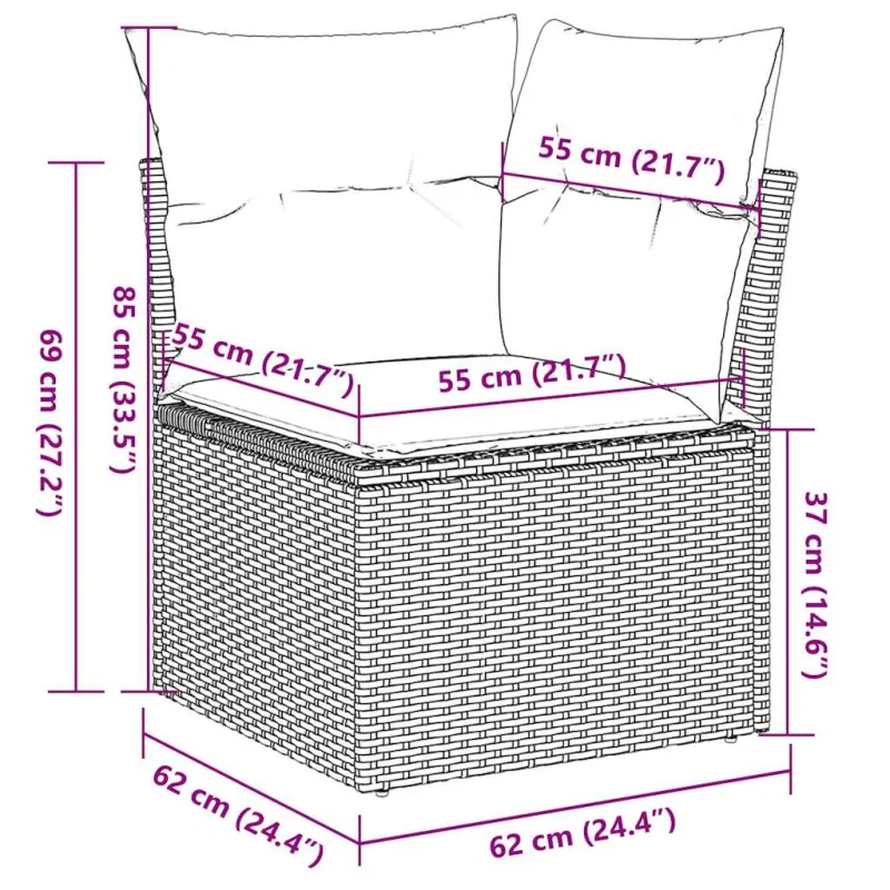 Sofakokonaisuus tyynyine, 6 osaa, harmaa, polyrataska