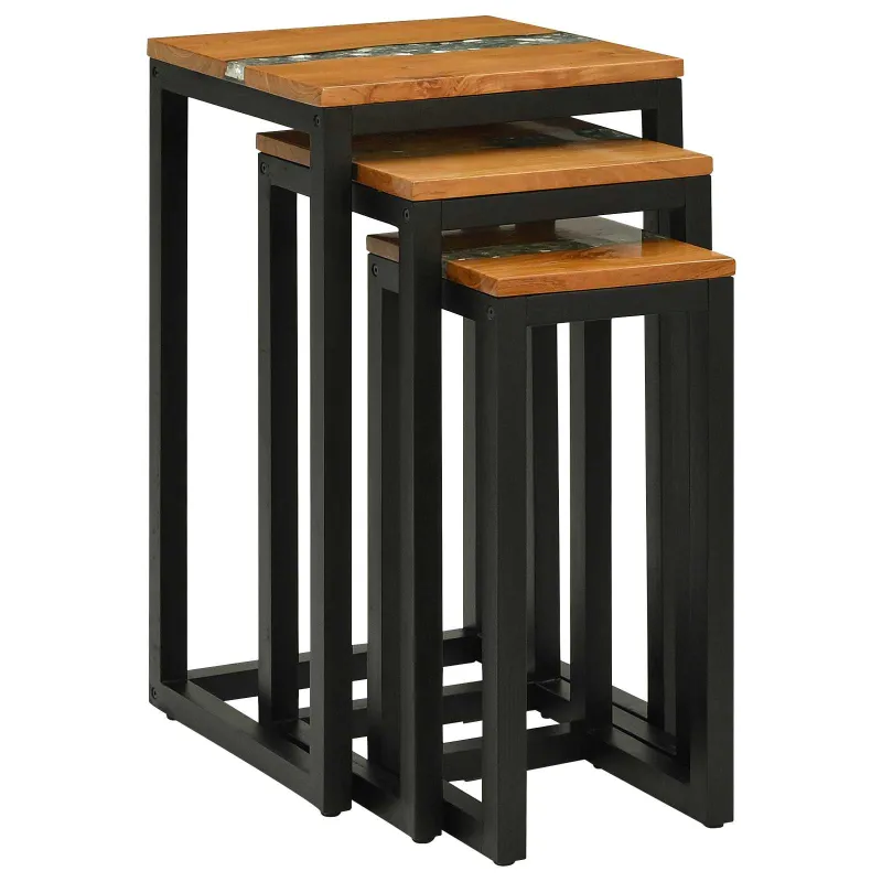 Suklijuotas stalas 3 pcs Ruda Kieto teka medžio