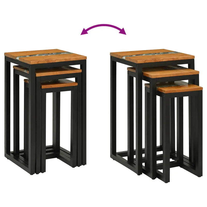 Suklijuotas stalas 3 pcs Ruda Kieto teka medžio