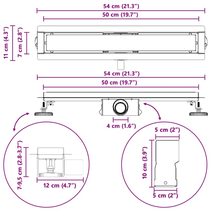 Dušo nutekėjimas su stiklo dangteliu Juoda 50 cm