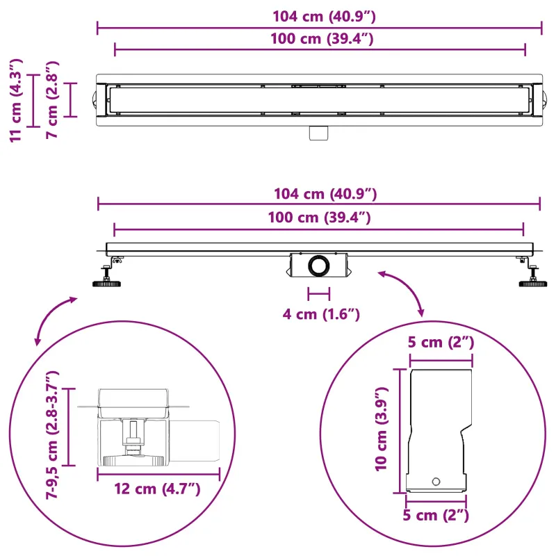 Dušo nutekėjimas su stiklo dangteliu Juoda 100 cm