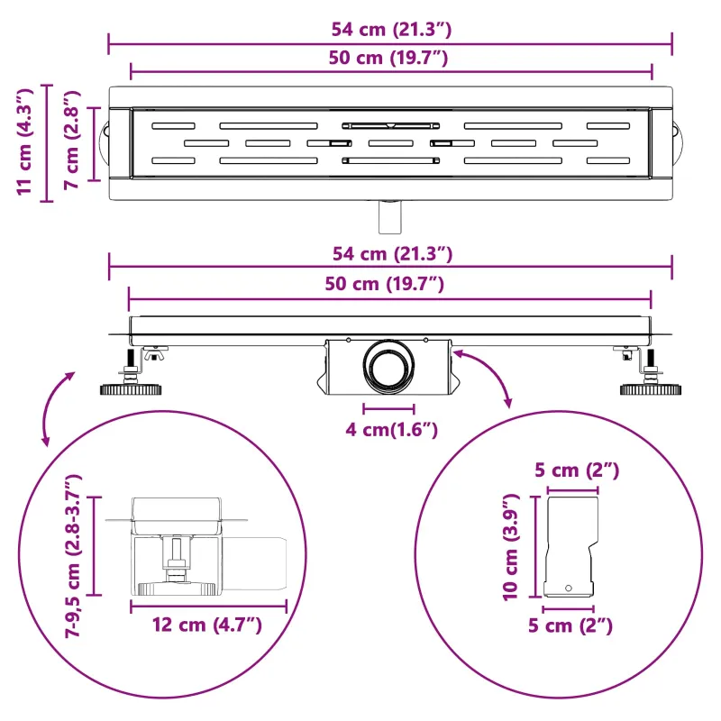 Dušo nutekėjimas su linijiniu dizainu Sidabro 50 cm