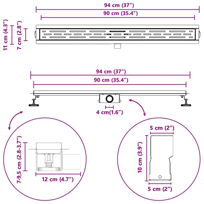 Dušo nutekėjimas su linijiniu dizainu Sidabro 90 cm