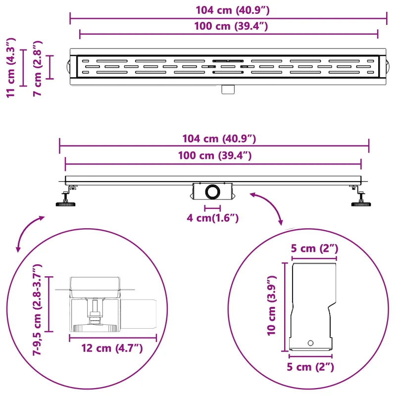 Dušo nutekėjimas su linijiniu dizainu Sidabro 100 cm
