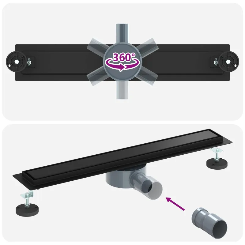 Dušo nuotekų 2-in-1 su 360° sifonu Juoda 60 cm